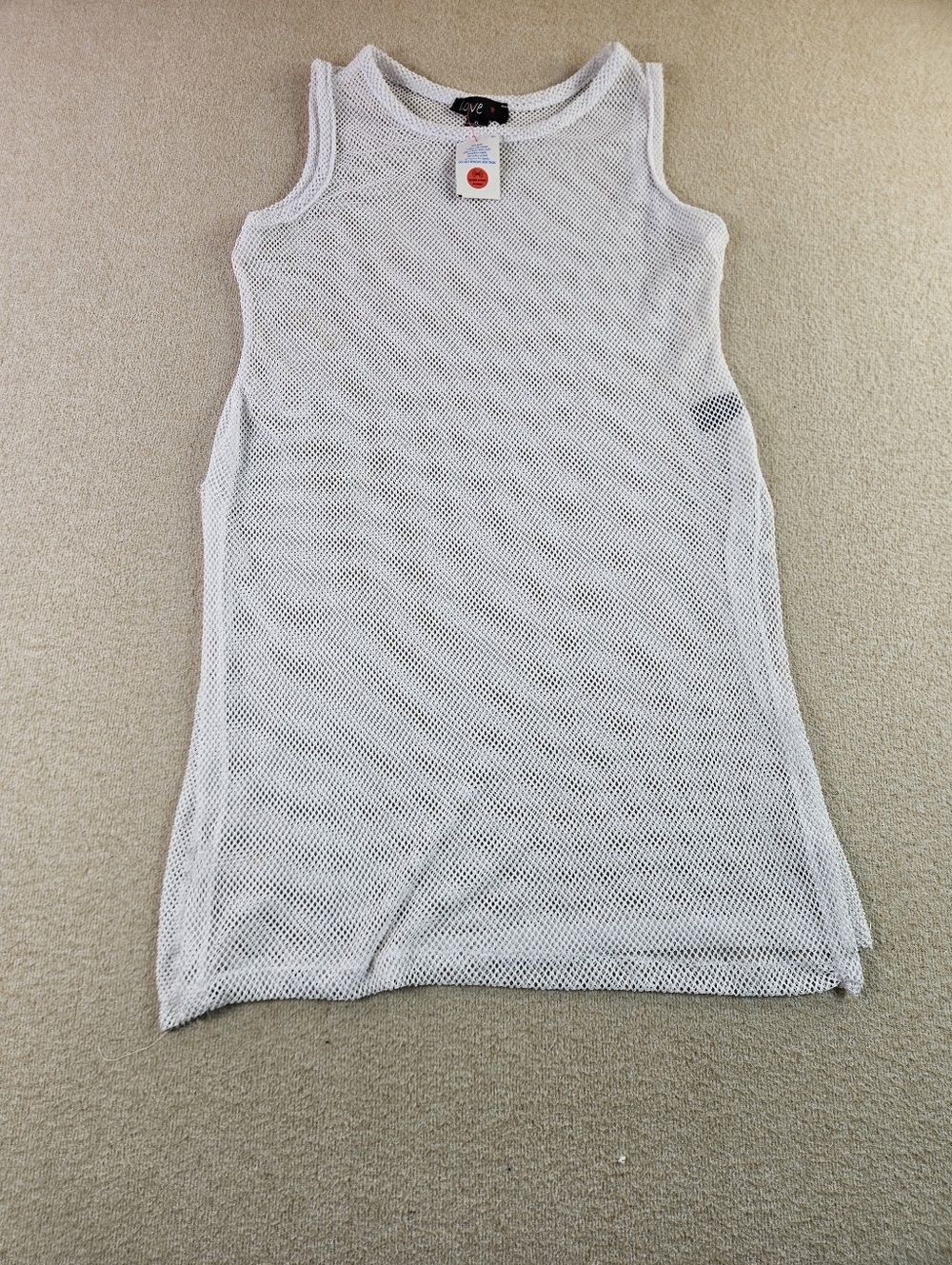 Love Heart White Mesh Sleeveless Cover Up Tunic Top XL NWT